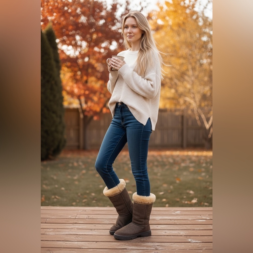 UGG Chocolate Boots with Shearling Trim